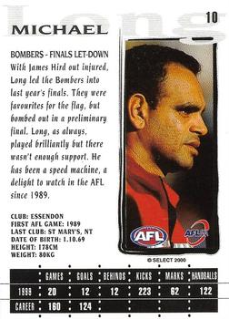 2000 Select AFL Millennium #10 Michael Long Back